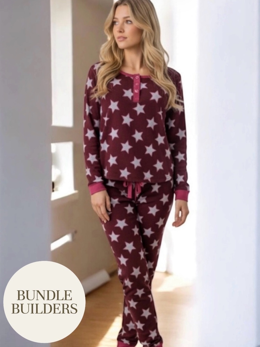 $8 Add-On | Burgundy Star Pajama 2 Piece Set